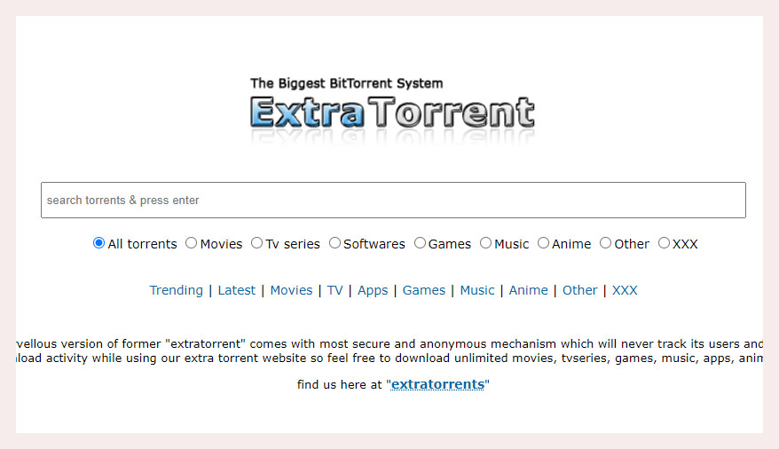 ExtraTorrent – Best 1337x alternative 2021